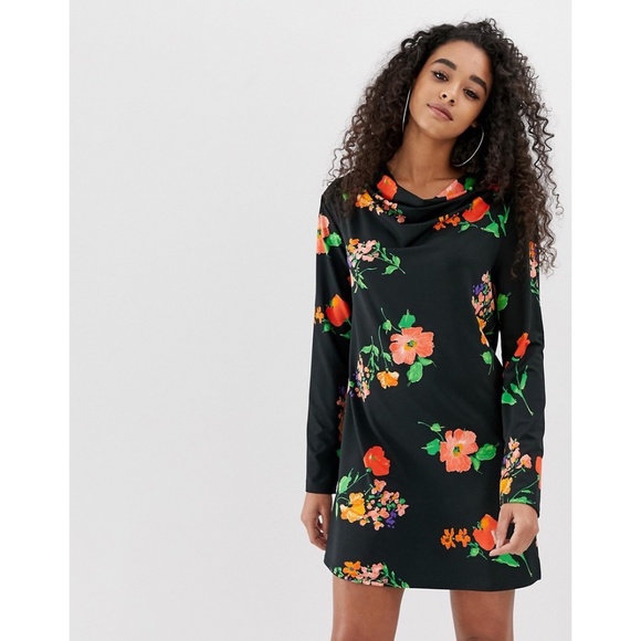 ASOS | NWT Cowl Neck Vibrant Floral Mini Dress